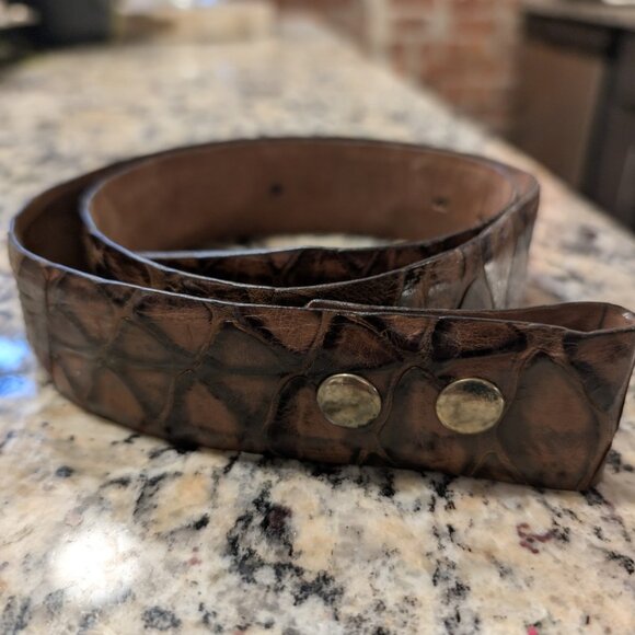 Western Cowboy Leather Belt Pirarucu Fish Print Light Brown Removable Buckle - Picture 2 of 10